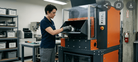 MBM Destroyit hard drive disintegrator destroying electronic storage devices for secure data disposal